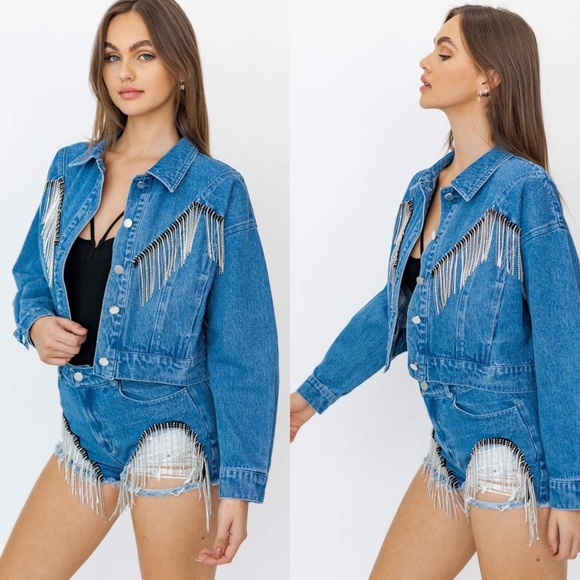 🦃 24 HOUR SALE🦃 Got The Blues Fringe Denim Jacket - Picture 4 of 10